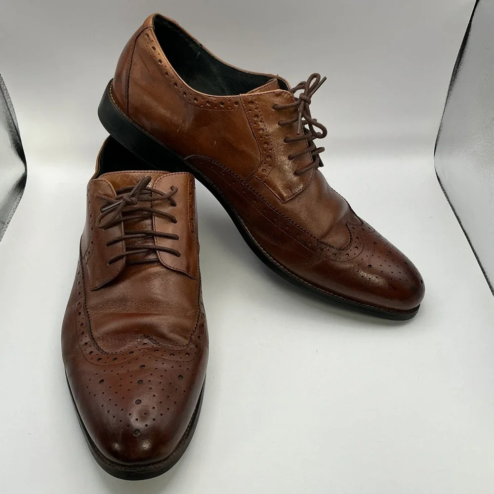 Stacy Adams Mens 15M Cognac Brown Leather Wingtip Oxford Dress Shoes 24911-221